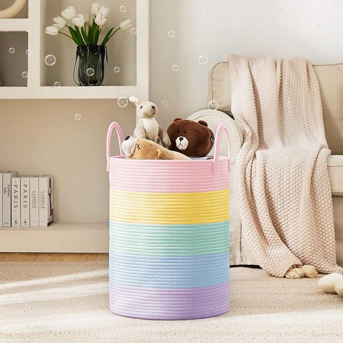 YOUDENOVA Cotton Rope Laundry Hamper Basket, 58L Blanket Basket - Image 2