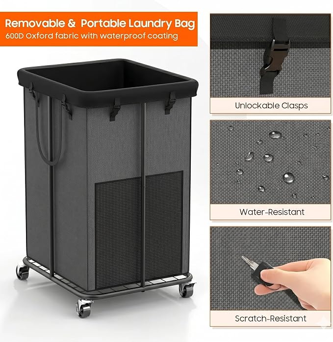 Laundry Hamper with Wheels, 150L Rolling Laundry Basket with Bag & Handles - Image 5