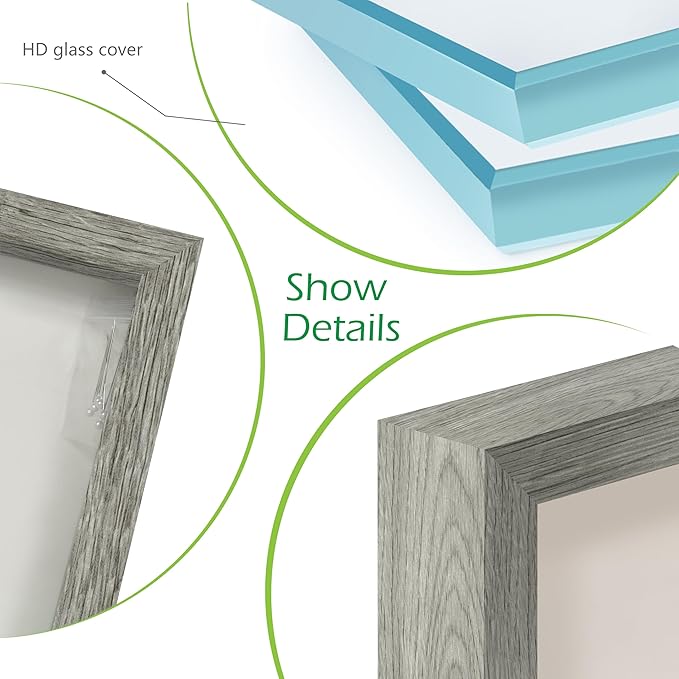 FrameWorks 12" x 18" Grey Wooden Shadow Box Frame – Soft Felt Back, Tempered Glass, and Included Elegant White Ball Push Pins