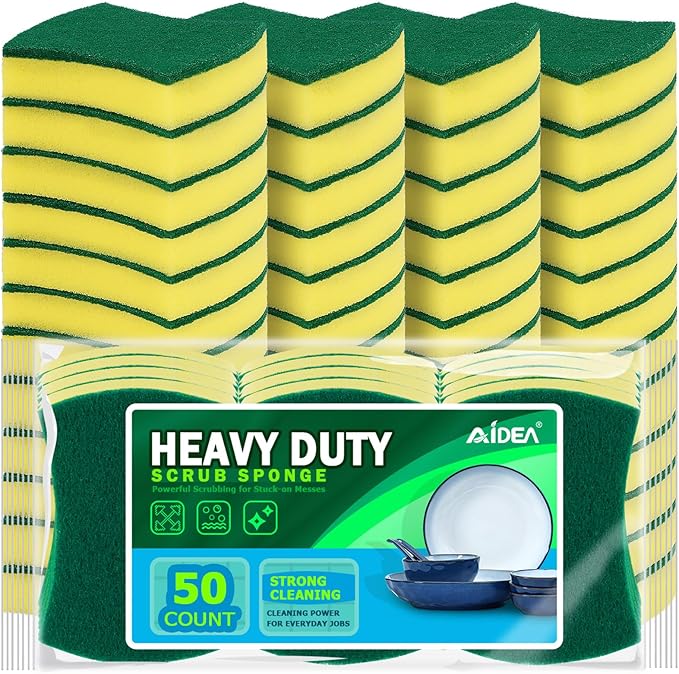 AIDEA Sponges Kitchen, 50-PK Heavy Duty Dish Sponge Kitchen, Scrub Sponges | by AIDEAHOME