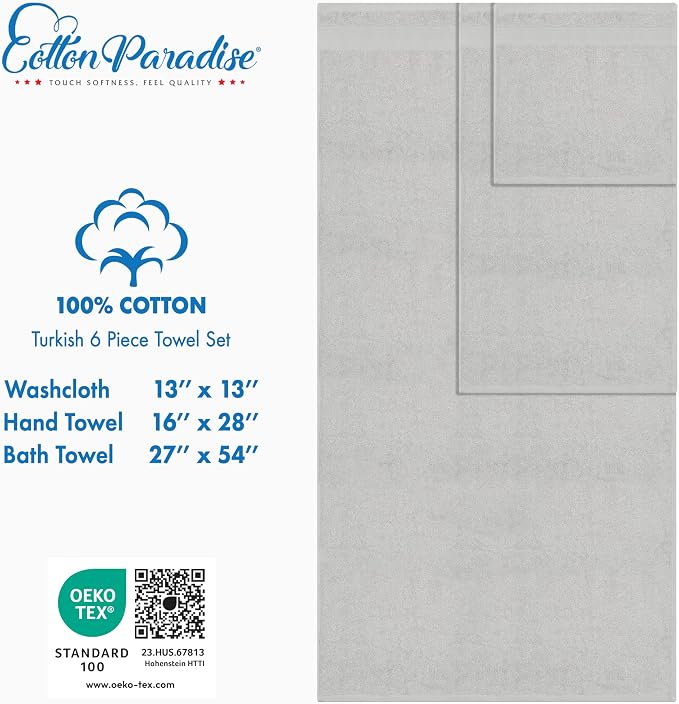 Cotton Paradise Towel Set of 6, 2 Bath Towels, 2 Hand Towels and 2 Washcloths - Image 4