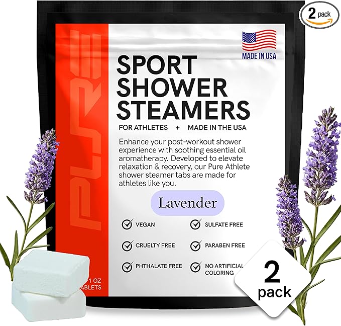 Sport Shower Steamers - Made in USA with Natural Lavender Essential Oil, Aromatherapy, Stress and Sinus Relief, Muscle Recovery for Athletes, Best Birthday and Valentines Day Gifts for Runners