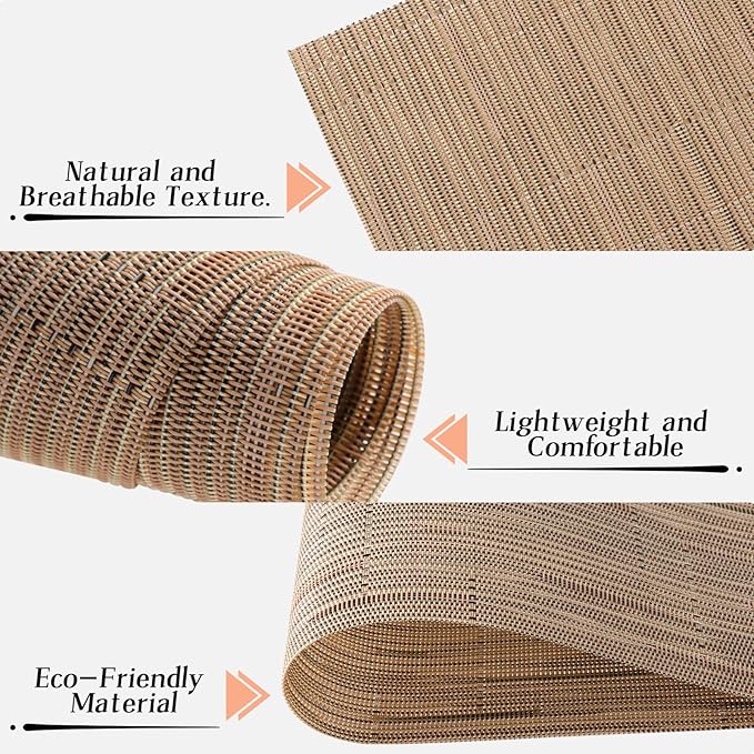 Timeet Placemats Set of 4, Heat Resistant Non-Slip Place Mats, Durable Washable PVC Vinyl Woven Table Mats, Linen Textured Table Placemats for Dining Kitchen Resistant Easy to Clean(Brown)