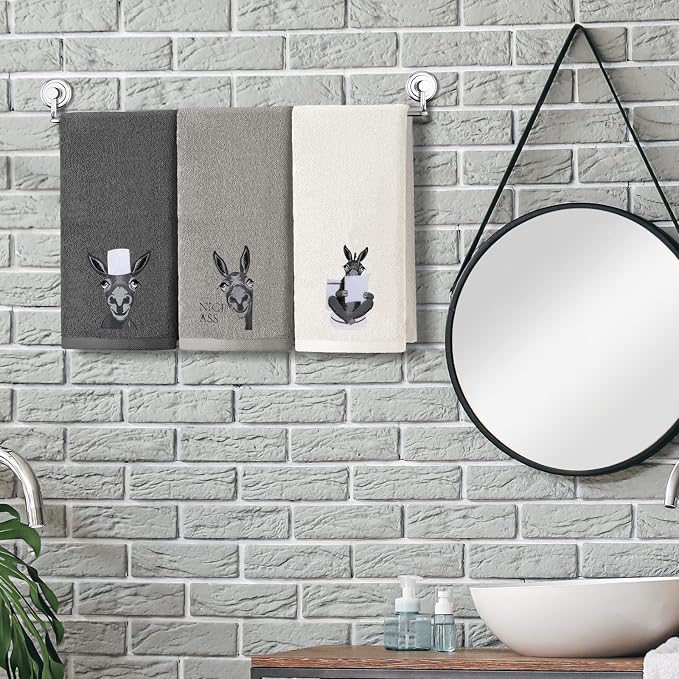 3 Pcs Donkey Hand Towels for Bathroom Kitchen Decor Gifts | Embroidered Donkey - Image 3