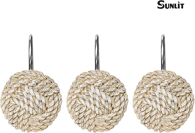 Sunlit Boho Knots Shower Curtain Hooks, Home Decorative Shower Curtain Rings - Image 3