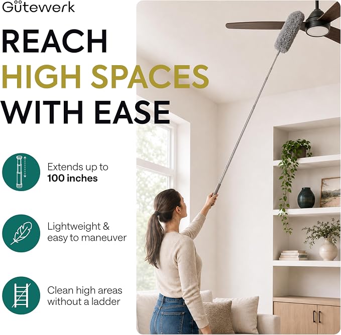 GÜTEWERK Extendable Microfiber Duster, 100 Inch - Image 2