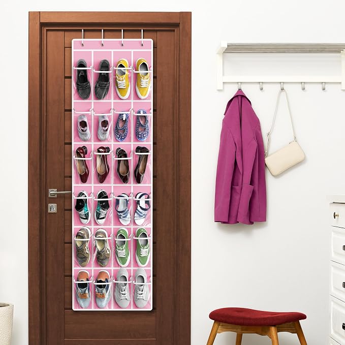 Simple Houseware 24 Pockets Clear Over the Door Shoe Organizer, 4 Durable Metal - Image 6