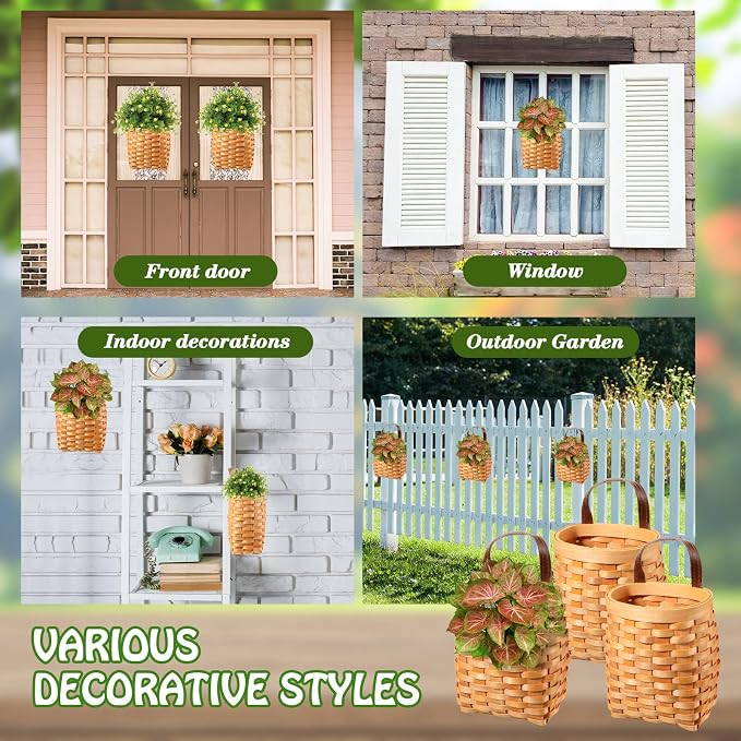 Yinkin 3 Pack 6 Inch Small Wall Hanging Basket Woven Wood Storage Basket - Image 4