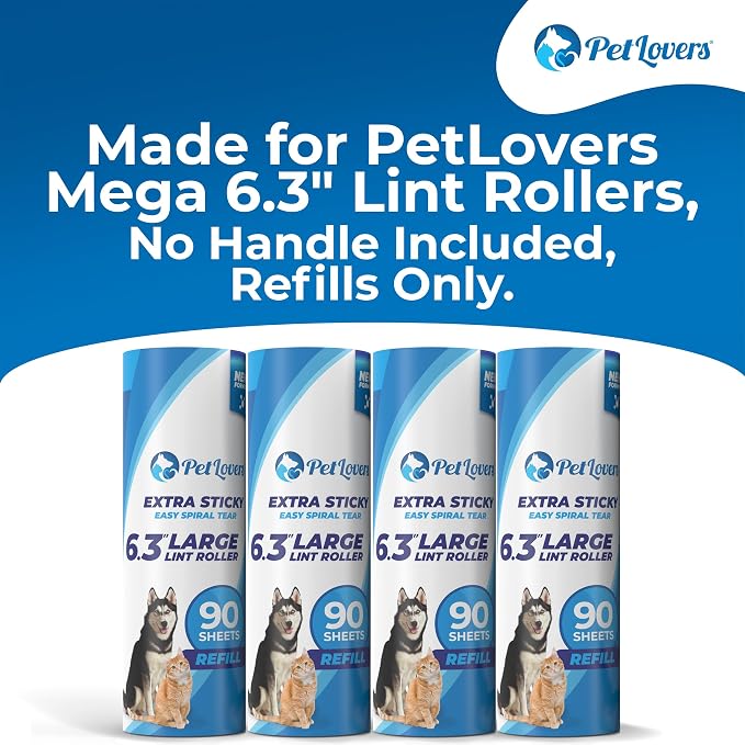 PetLovers 6.3" Extra Sticky Lint Roller 4 Pack of Large Refills Only - Image 2
