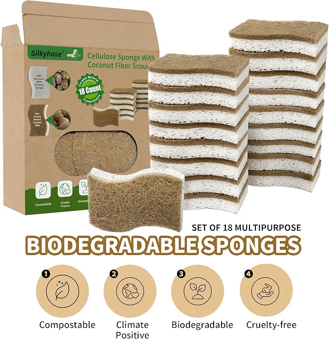 Silkyhose 18 Pack Natural Kitchen Sponges, Cellulose Coconut & Non-Scratch | - Image 3