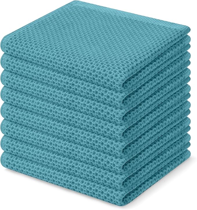 Homaxy 100% Cotton Waffle Weave Kitchen Dish Cloths 8-Pack, Lake Blue | 12 x 12 by Homaxy
