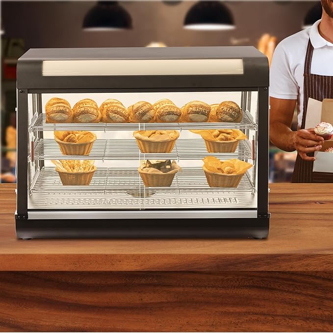 35 inch Food Warmer Countertop Pizza Warmers Display Commercial Pastry Patty Warmer Case for Buffet Restaurant Heater Food Service, L35 x W19 x H25