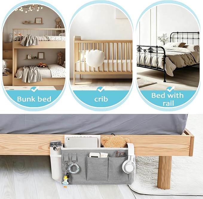 Bedside Caddy, Bedside Storage Bag Hanging Organizer - Image 5