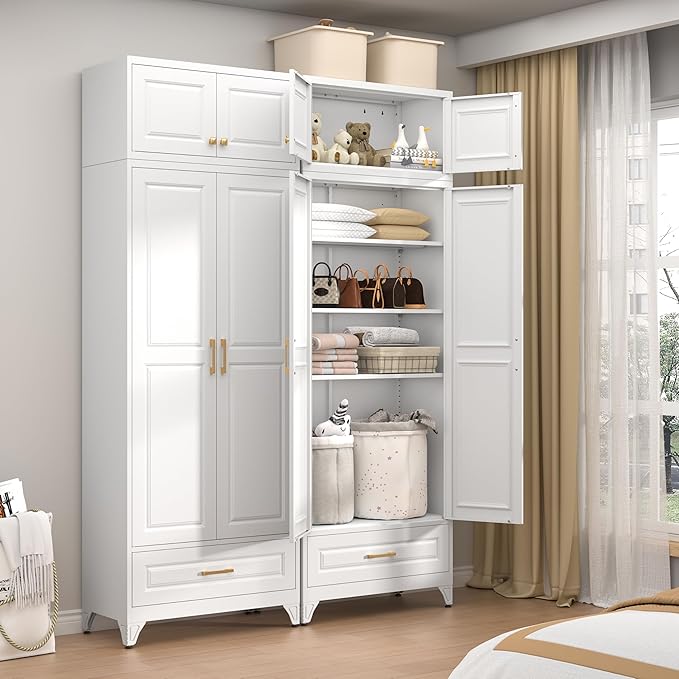 32" Metal Wall Cabinet 2 Doors,Pantry Cabinet Hanging Cabinets with Handle,Bathroom Storage Cabinet,16" D x 32" W x 15" H