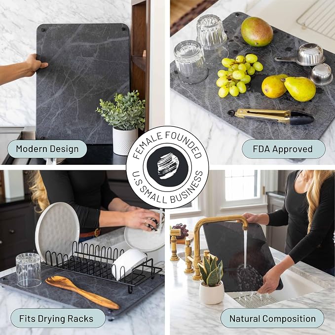 Natural Stone Dish Drying Mat 18" x 14", Slate Color - Image 4