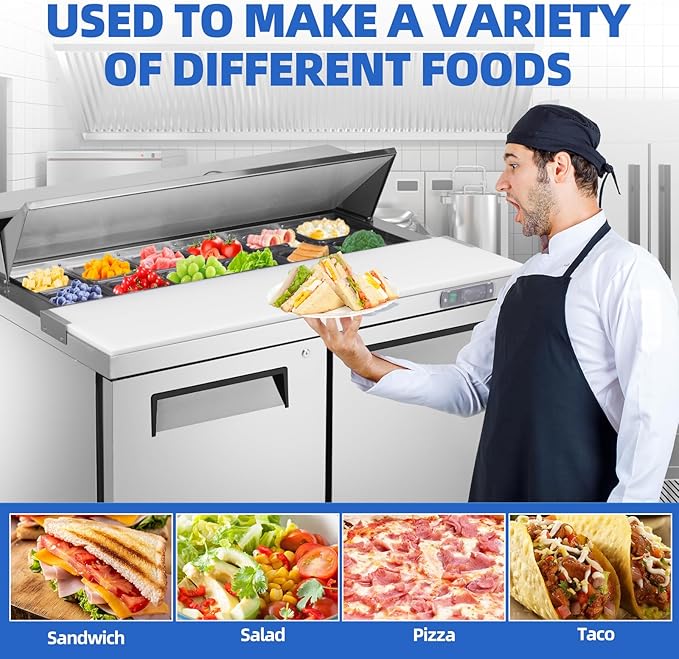 48" W Commercial Refrigerator Sandwich Salad Prep Table, Sandwich Prep Table Refrigerator, Salad Bar Buffet Station For Home with 2 Shelves, Sandwich Prep Table with 12 Pans for Restaurant