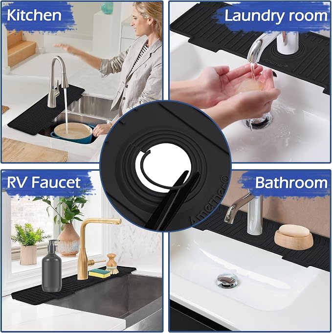 Kitchen Sink Splash Guard, 20 inch Silicone Faucet Guard & Draining Mat - Image 7