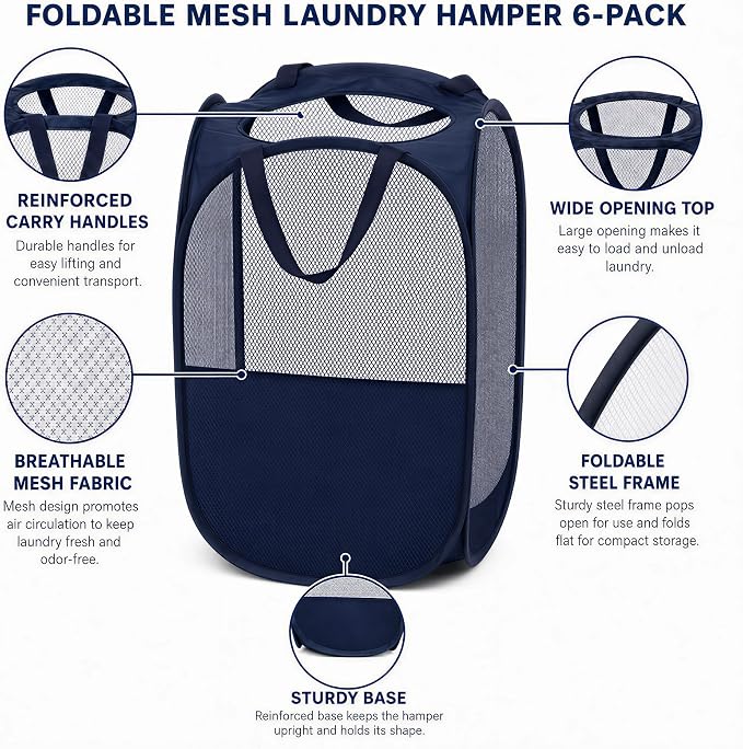 6 Pcs Handy Laundry Collapsible Mesh Foldable Hampe | Popup Laundry Basket - Image 4