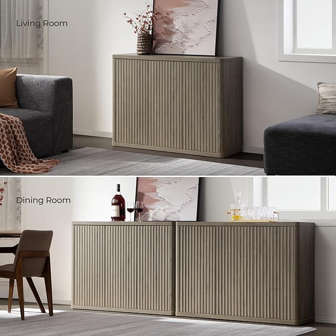 SICOTAS Buffet Cabinet with Storage Accent Sideboard with 6 Doors Modern 93.2" Credenza Fluted Buffet Table Media Console Cabinet Entryway Cabinets for Living Room Kitchen Dining Room Hallway
