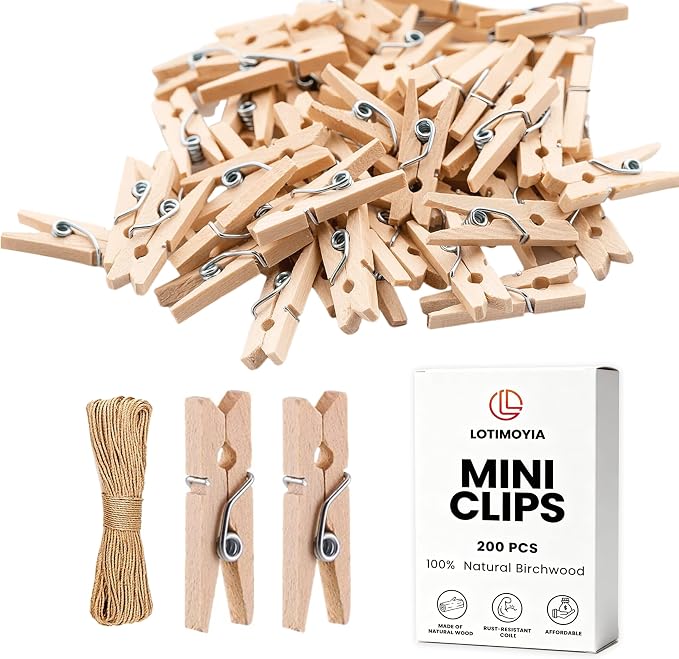 Mini Clothespins 200 Pcs, Home Decor & Art Projects, Reusable Multi-Purpose by LOTIMOYIA