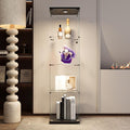 4-Shelf LED Lights Glass Display Cabinet, Floor Standing Glass Curio Cabinet with Door & Lock, Bookshelf, Toys & Trophy Display Case for Living Room, Bedroom & Exhibition Hall (Black)