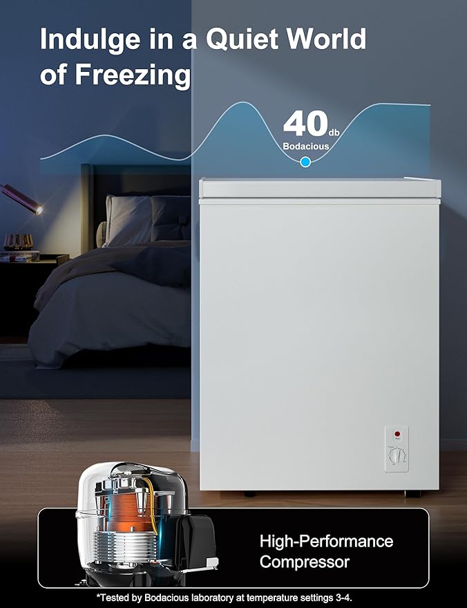 3.5 Cu.Ft Compact Chest Freezer, Energy Saving (0.36kWh/24H) & Ultra-Quiet (<40dB), with Removable Basket, 6-Temp, Manual Defrost Drain, Top Open Door Deep Freezer for Apartment, Dorm, Kitchen, White