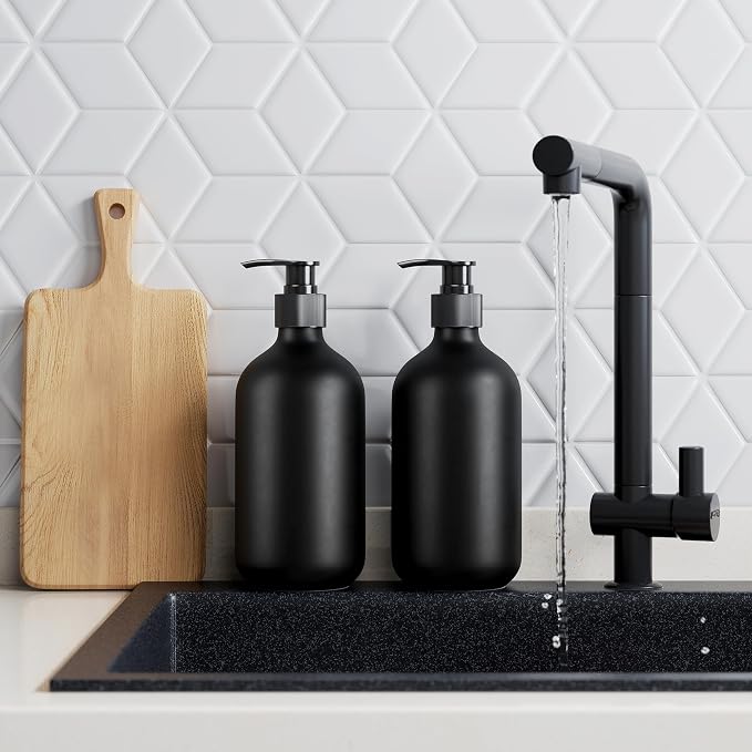 2Pcs Black Soap Dispenser, 16oz Plastic Dish & Hand Soap Dispenser - Image 4