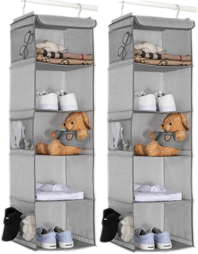 5 Shelves Hanging Closet Organizer, 2 Pack Hanging Storage by BrilliantJo