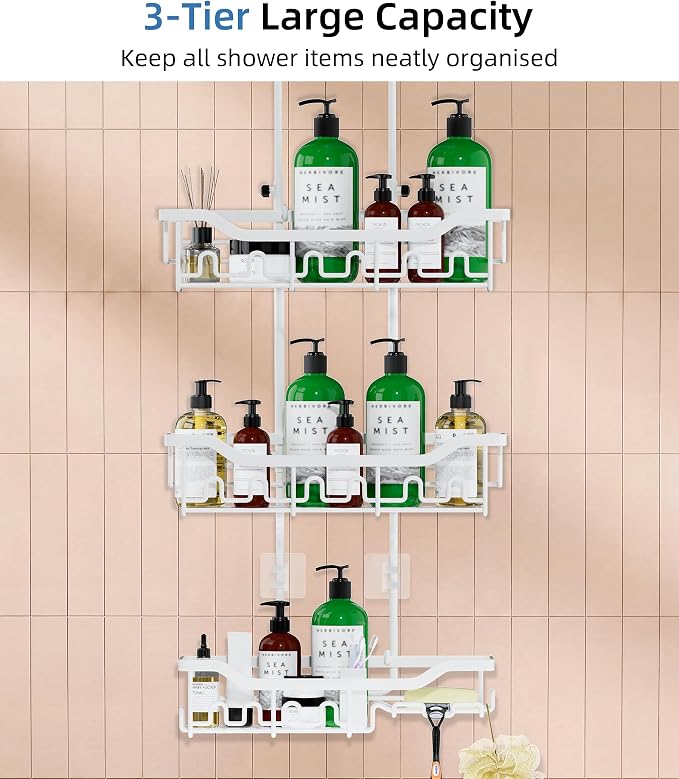 Adjustable Shower Caddy Hanging, Extended Length Organizer Over Shower Head - Image 6