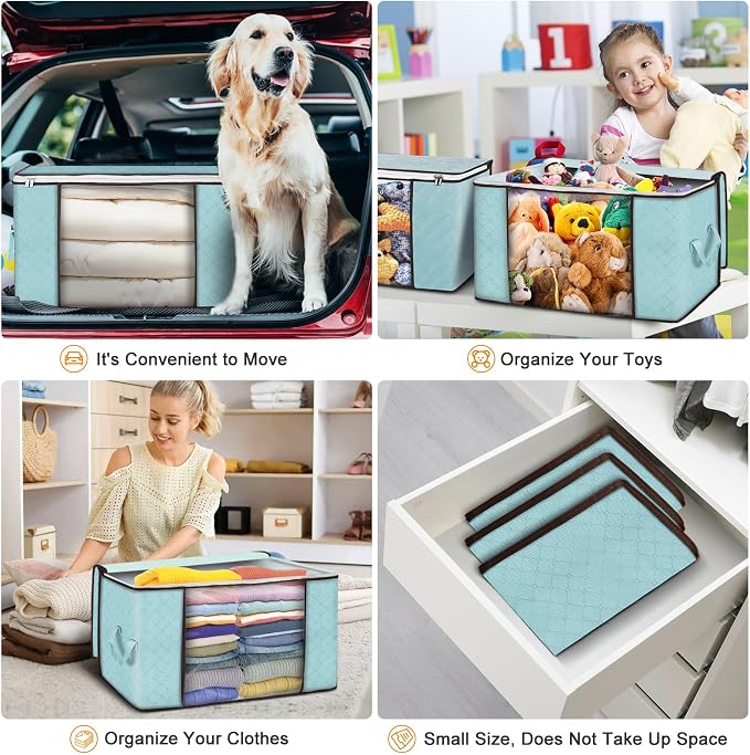 90L Large Storage Bags, 4 Pack Clothes Storage Bins Closet Organizers | - Image 5