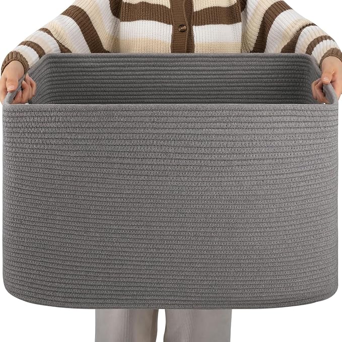 OIAHOMY 96L XXXLarge Woven Rectangle Blanket Basket Living Room Dark Grey by MasterofSpaceOptimization