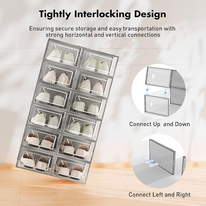Foluck Shoe Storage Box, 15 Pack Clear Plastic Stackable Organizer - Image 3