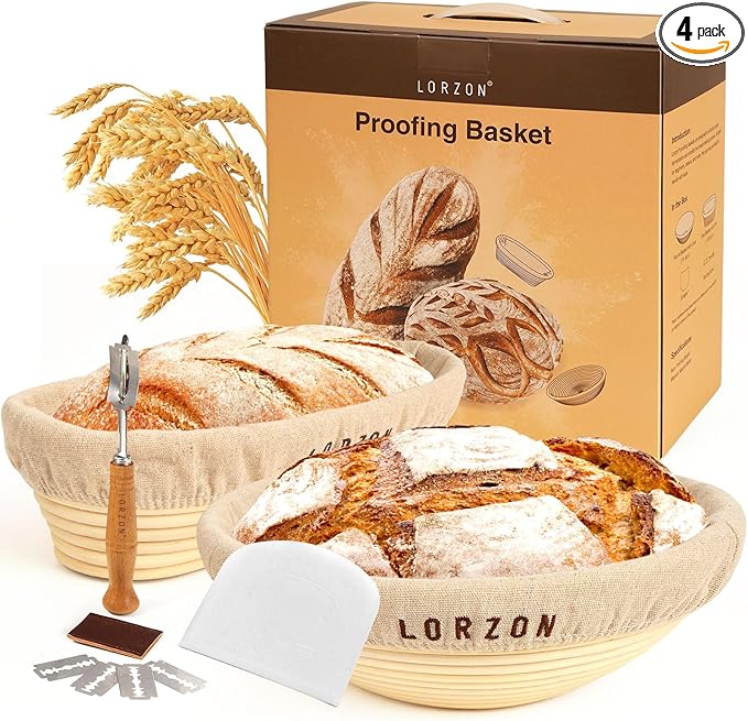 Banneton Bread Proofing Baskets Set of 2, 11" Round & 12" Oval Sourdough Proofing Baskets with Sourdough Bread Baking Supplies, Bread Making Kit