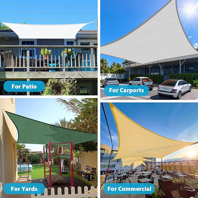 Amagenix Sun Shade Sail 7X14 Curved Edge Outdoor Shade Canopy Beige Breathable 95% UV Block Shade Cloth for Patio Garden Backyard (We Make Custom Size)