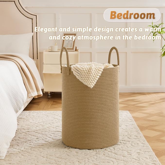 Artfeel Laundry Basket, Woven Cotton Rope Laundry Hamper, 80L - Image 3