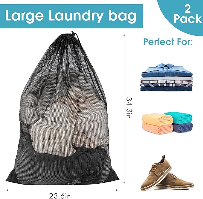 2 Pack Mesh Laundry Bags 23x34 Inch Drawstring Locking - Image 4