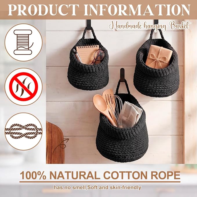 Honeydak 3 Hanging Baskets, Cotton Rope - Image 3