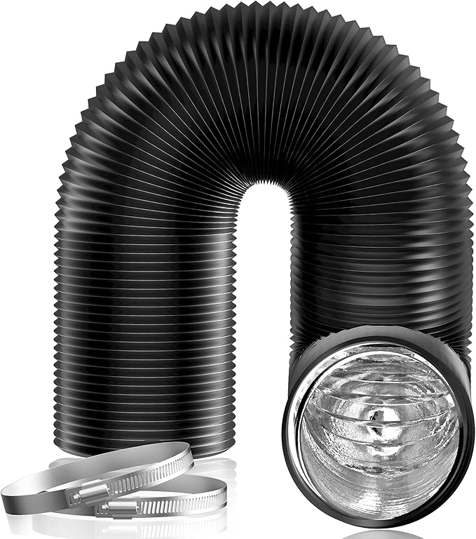 Hon&Guan 5 inch Air Duct - 16 FT Long, Black Flexible Ducting HVAC Ventilation Air Hose for Grow Tents, Dryer Rooms,Kitchen