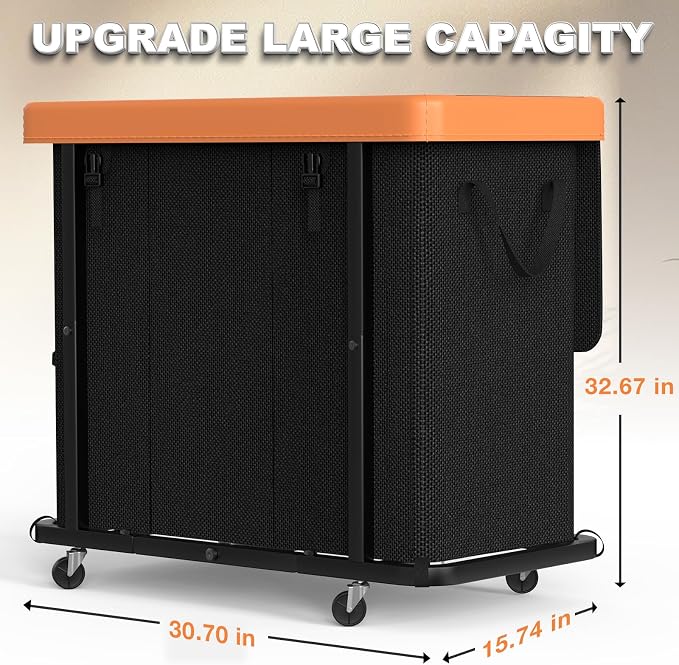 Laundry Basket with Wheels, 230L Leather Patchwork Laundry Sorter 3 Section - Image 6