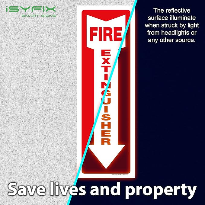 iSYFIX Fire Extinguisher Reflective Sticker Sign – 3 Pack 4x12 – Premium Self-Adhesive Vinyl, Laminated for Ultimate UV, Weather, Scratch, Water and Fade Resistance, Indoor and Outdoor