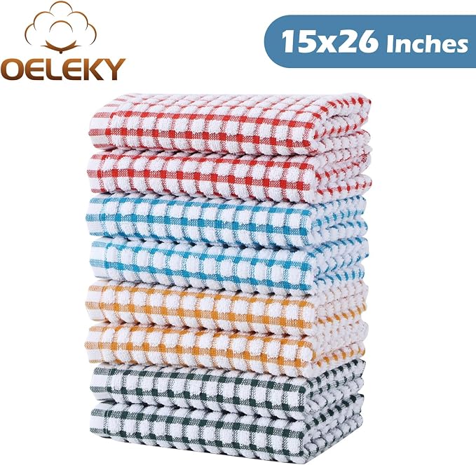 Oeleky Cotton Kitchen Towels 8 Pack, 15x26 Checkered Dish Towels - Image 5