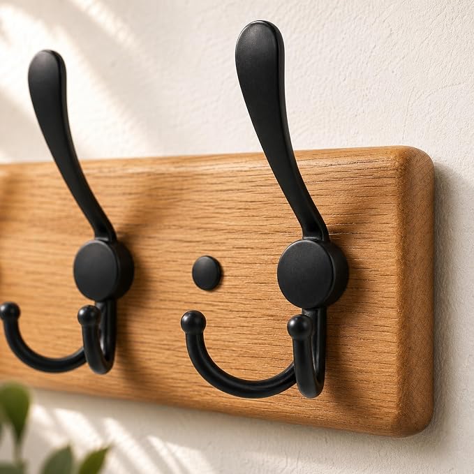 Solid Oak Wooden Coat Rack Wall Mount - Image 2