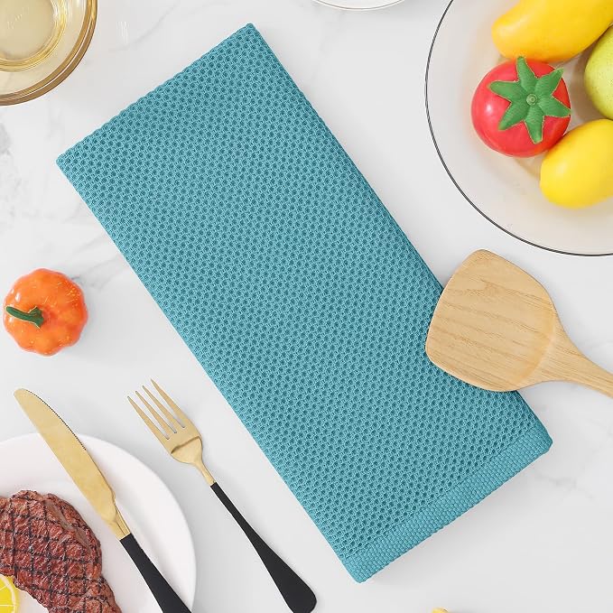 Homaxy 100% Cotton Waffle Weave Kitchen Dish Towels 4-Pack, Lake Blue | 13 x 28 - Image 7