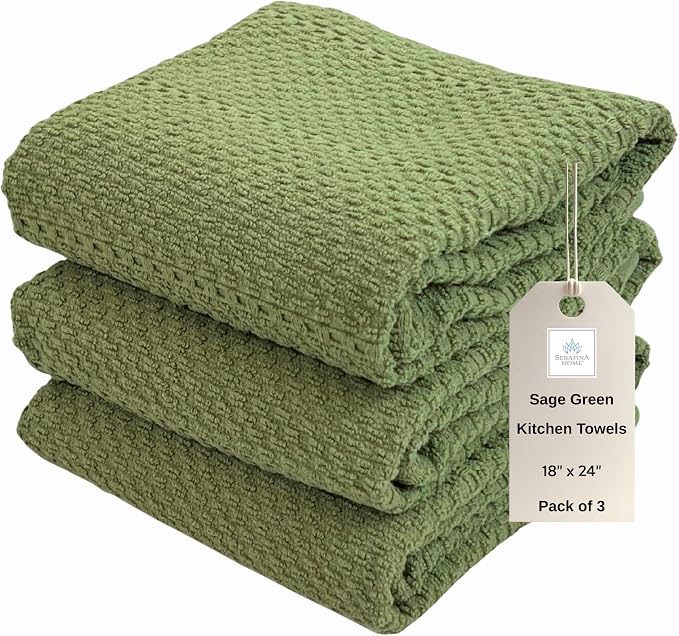 Dark Sage Green Kitchen Hand Dish Towels, 100% Cotton - Image 8