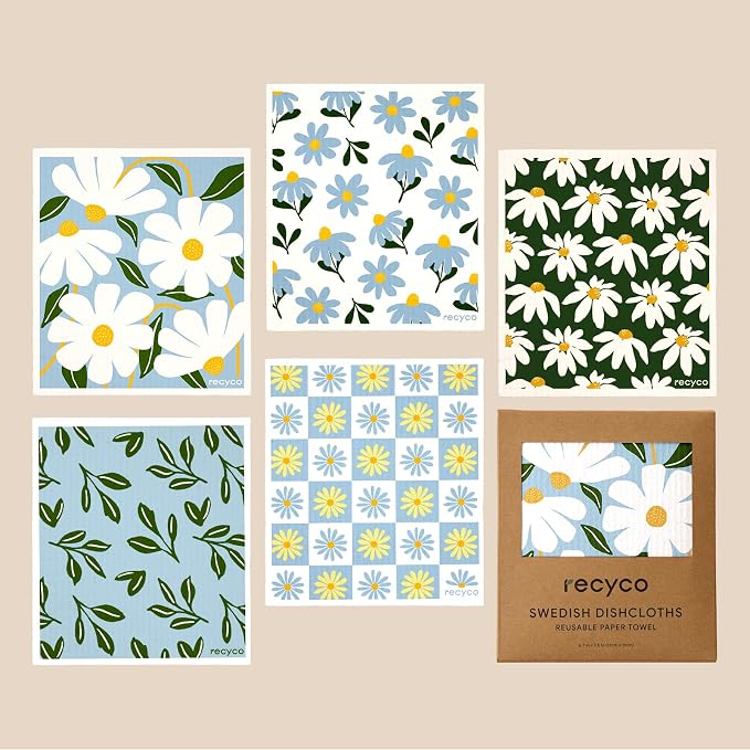 RECYCO Swedish Dishcloths for Kitchen | 5 Pack Daisy Dreams Washable Dish Rags - Image 8