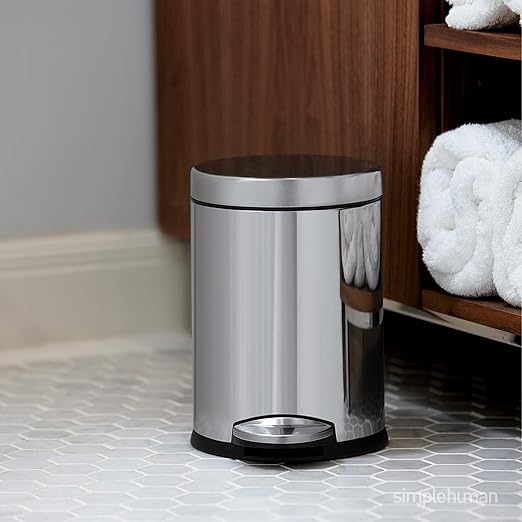 simplehuman Round Step Can, 4.5L / 1.2 Gallon Compact Bathroom Trash Can - Image 3