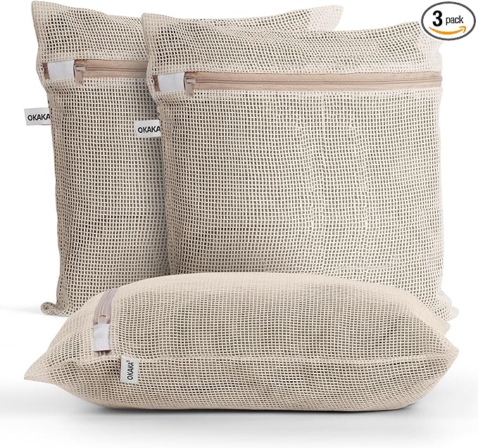 100% Pure Cotton Mesh Laundry Bags, Premium Soft, No Dye by OKAKA