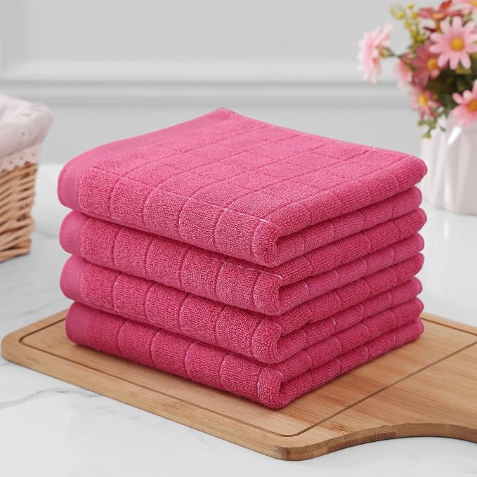 Homaxy 100% Cotton Terry Kitchen Towels, 4 Pack, Rose Red - Image 8
