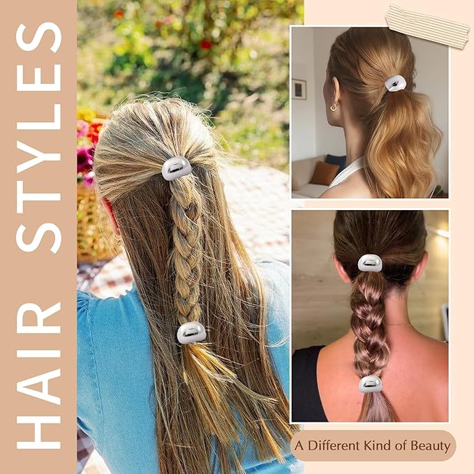 3PCS Silver Hair Ties, Silver Hair Accessories for Women, Metal Hair Ties for Thick Hair Elegant Durable Geometric Design, Stretchy and Non-Damage Hair Cuff Ponytail Holders