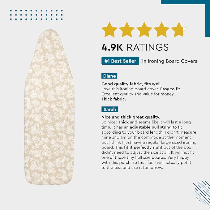 Encasa XO Padded Ironing Board Cover and Pad 49"x18" Beige - Image 3